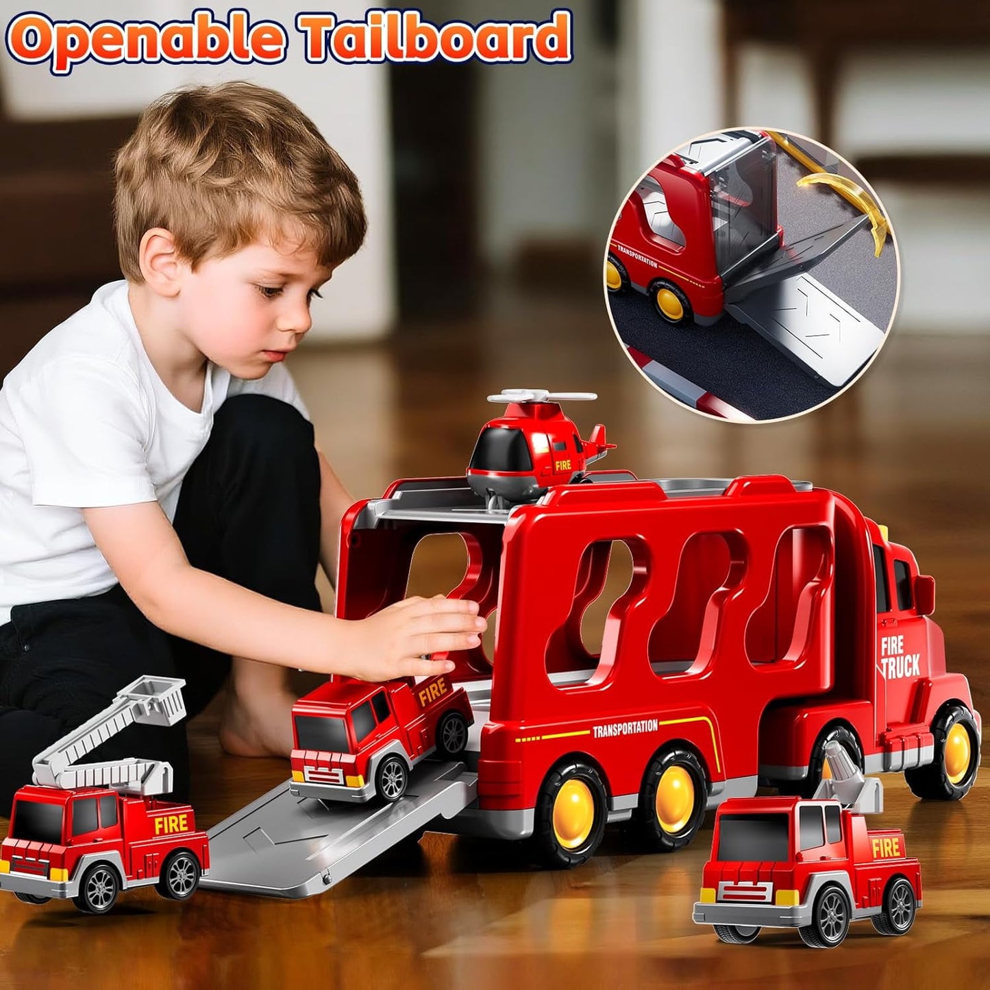 Flynow Fire Truck Car Toy for Toddler Age 3+, Toy Set with Light Sound, Christmas Birthdays Gift for Kids Boy Girl 3 4 5 6 7 8 Year Old
