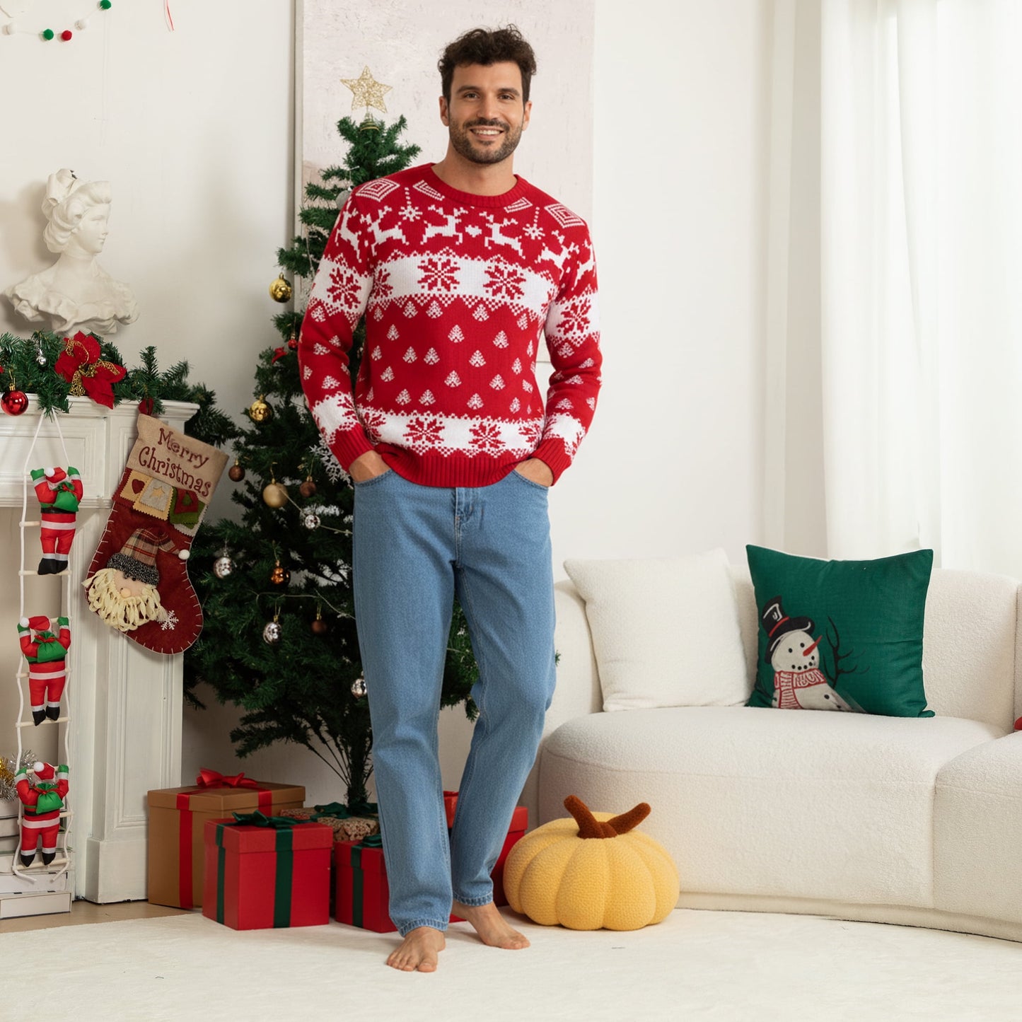 WQD Wen Christmas Sweater Family Couples Warm Thick Casual Ugly Knitted Pullover Top Xmas Elk Snowflake Reindeer Sweatshirt for Holiday Party New Year