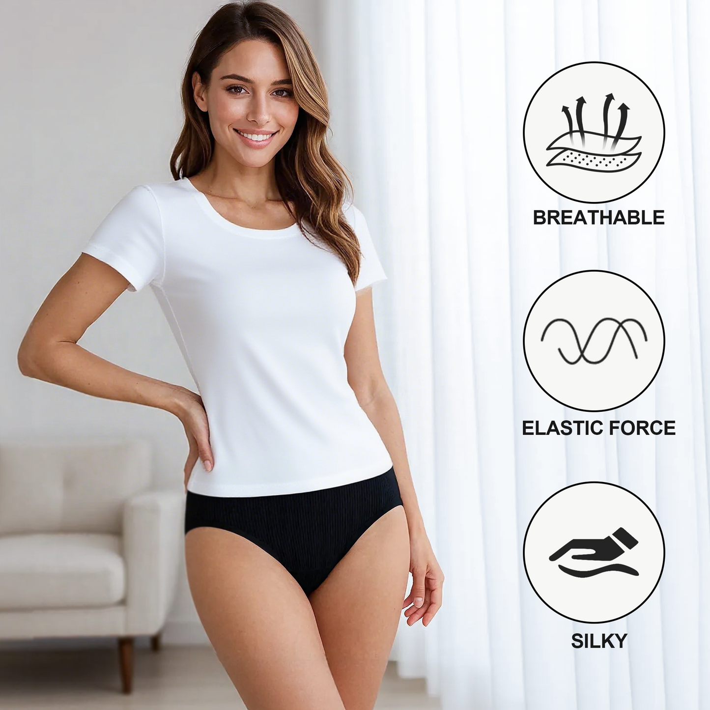 WQD Women's Underwear 8 Pack Ribbed Briefs Mid Rise Full Coverage Stretch Panties No Ride Up Soft Breathable Everyday Underwear