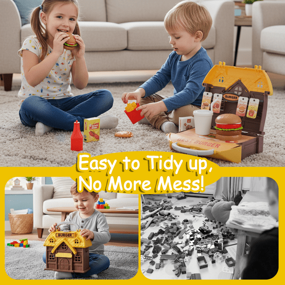 Flynow Kids Pretend Play Food Burger Toy for Toddler 1-3 Year Old, 26pcs Playset with Storage Box, Hamburger, French fries, Christmas Birthday Gift for Child Boys Girls Age 2 4 5 6 7 8 9 10