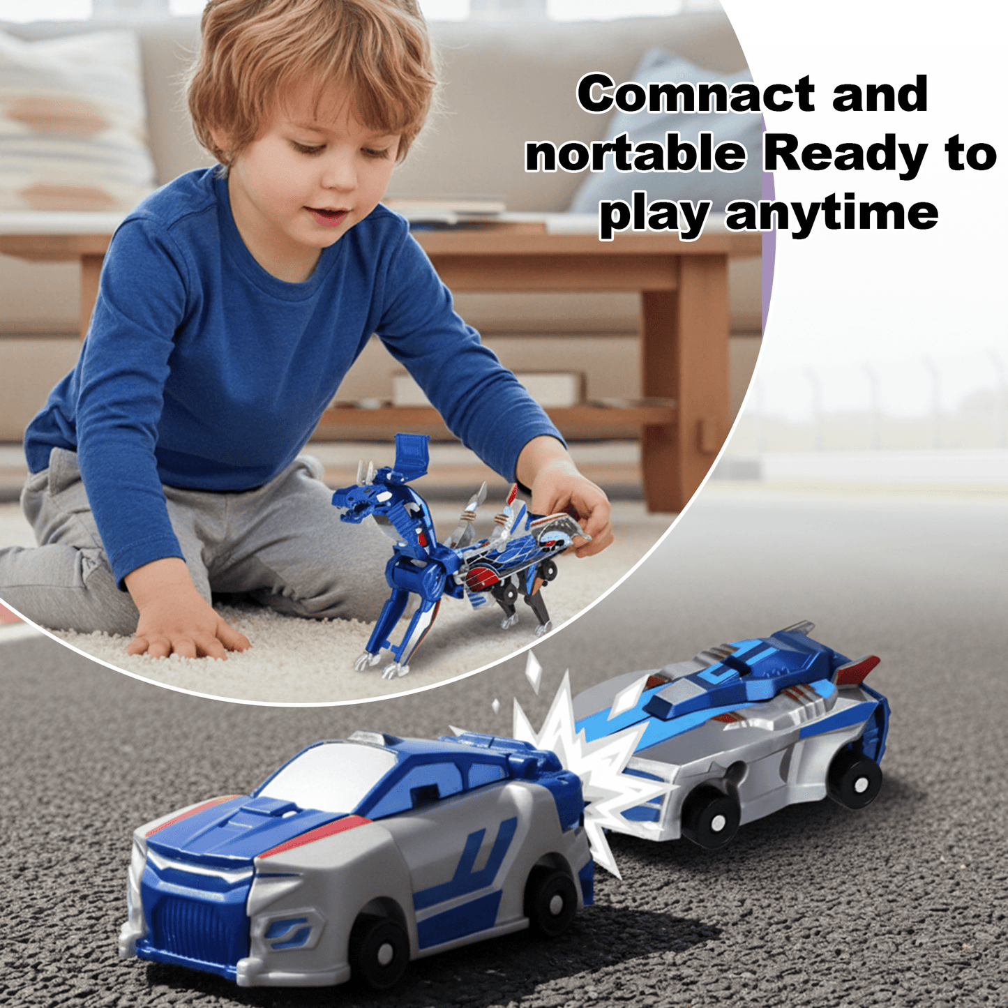 Flynow Transforming Dinosaur Toys for Toddler 1-3 Years Old, 2 in 1 Magnetic Cars Collision Transform into Dino Fun Toys, Christmas Birthday Gift for Kids Boy Girl Age 2 4 5 6 7 8 9 10 11 12
