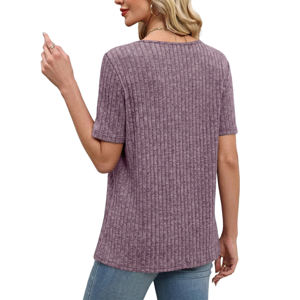 Womens Summer Tunic Tops Short Sleeve Crew Neck Casual Shirts Button Detail Loose Fit T Shirts for Daily Wear Vacation