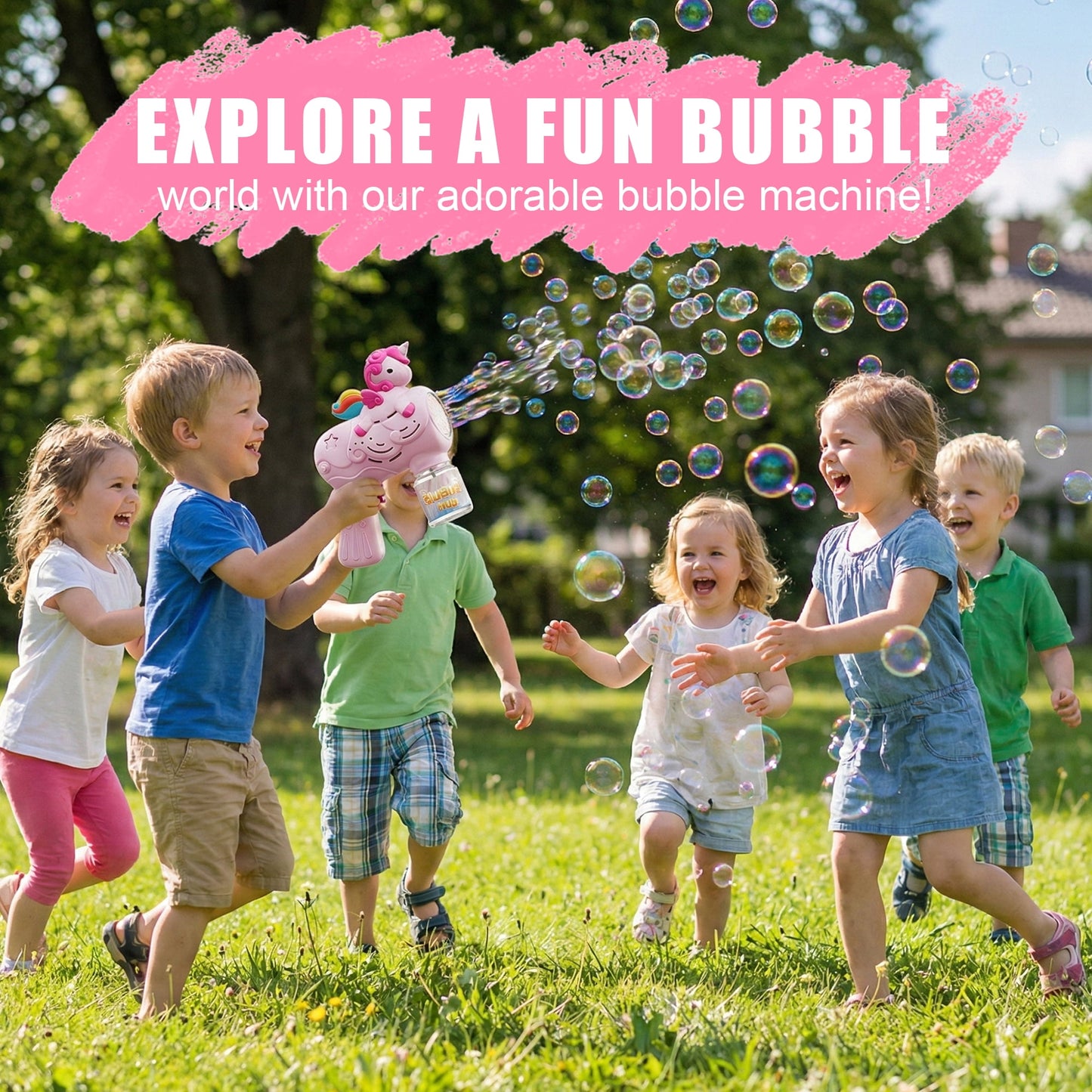 Flynow Bubble Gun Toy for Toddler 1-3 Years Old, Bubble Machine for Kids Girl Boy Age 3-8, Bubble Blower Maker for Summer Outdoor Party Garden Birthday Gift