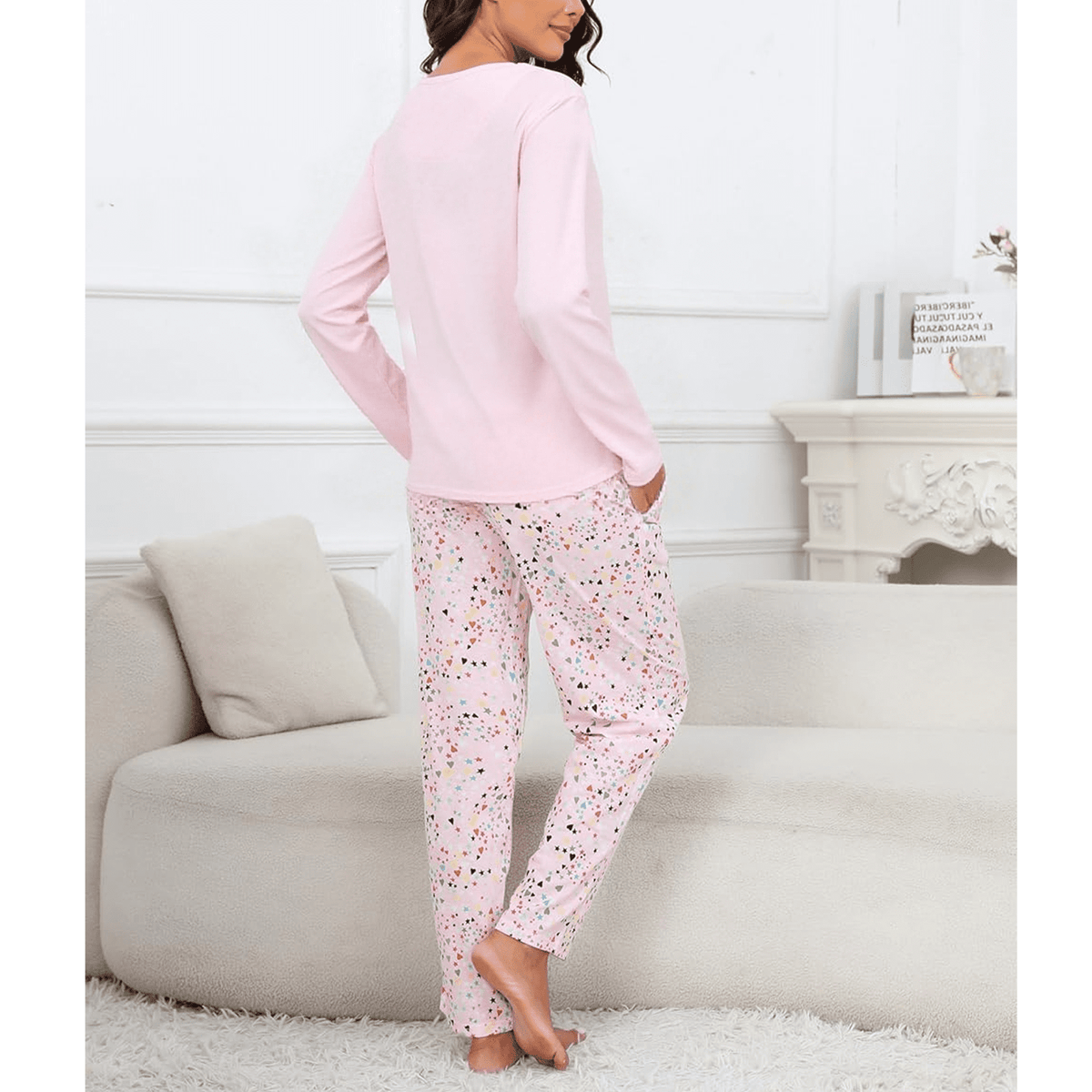 WQD Womens Pajama Sets 2 Piece Lounge Sets Soft Loungewear Comfy Pj Sets Long Sleeve Top and Pants Loose Sleepwear with Pockets for Fall Winter Spring