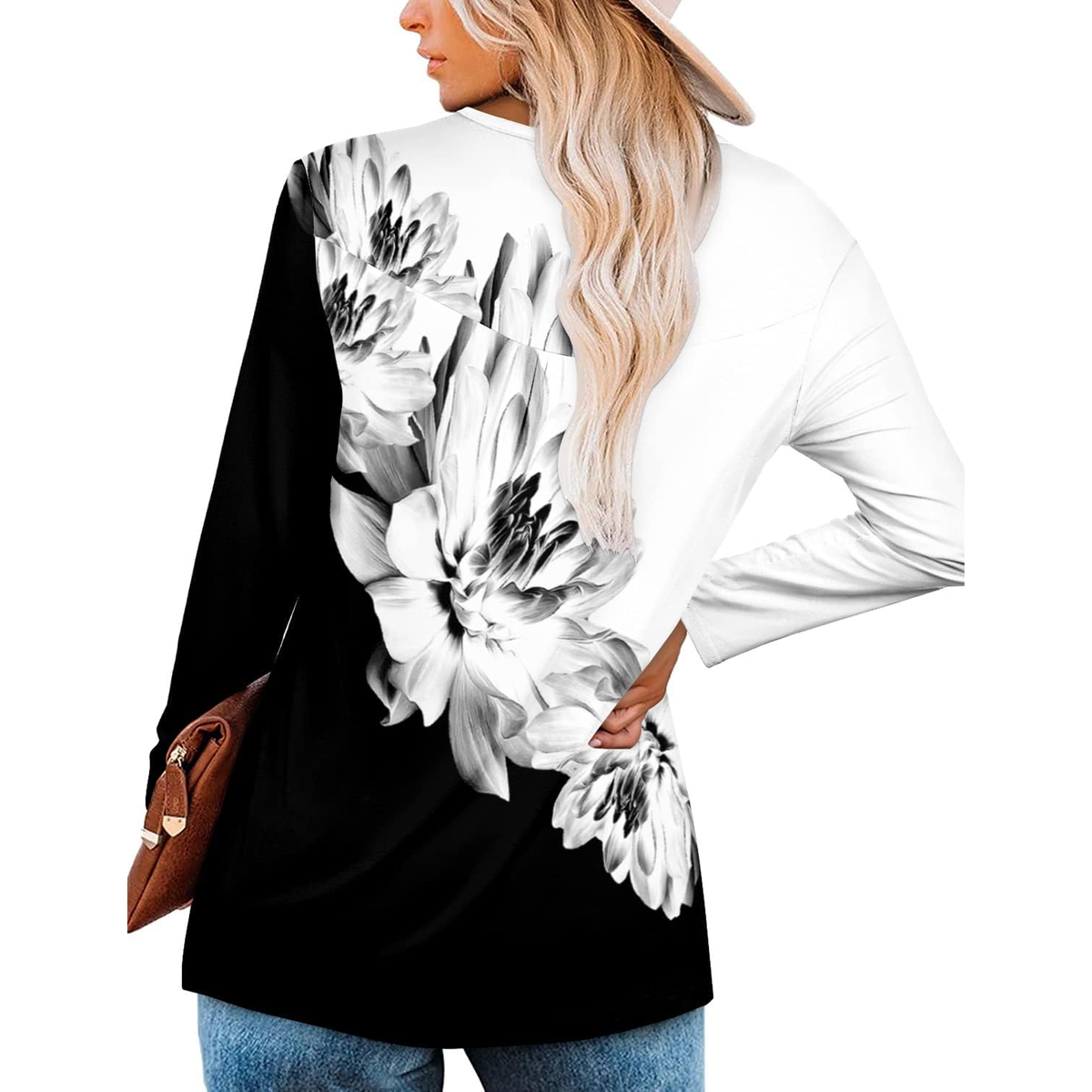 WQD Scoop Neck Tops for Women Floral Long Sleeve Tunic Blouses Casual Loose Fit Shirts to Wear with Leggings Dressy Work Tops (Available in Plus Size)