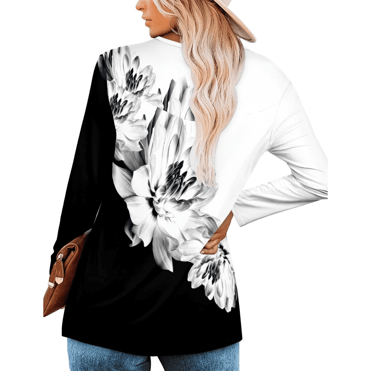 WQD Womens Long Sleeve Shirts Dressy Casual Floral Blouses Loose Tunic Tops for Fall Winter Spring (Available in Plus Size)