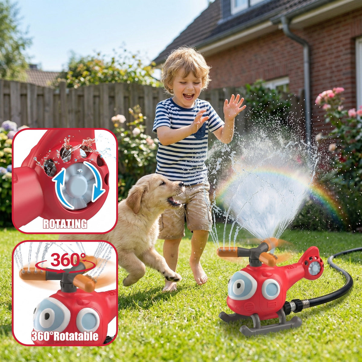 Flynow 2 in 1 Airplane Outdoor  Water Spray Toys ,Water Sprinkler Summer Toy Rocket Launcher Set for Kids Ages 3-12,  for Lawn Backyard Garden, Gift for Toddler Boy Girl 3 4 5 6 7 8 9 10 Years Old