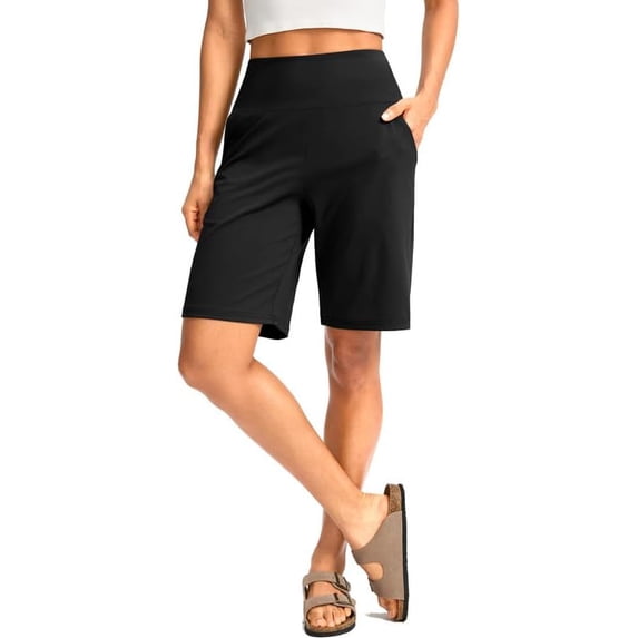 Women's Bermuda Shorts with Pockets High Waisted Knee Length Casual Athletic Walking Workout Lounge Shorts