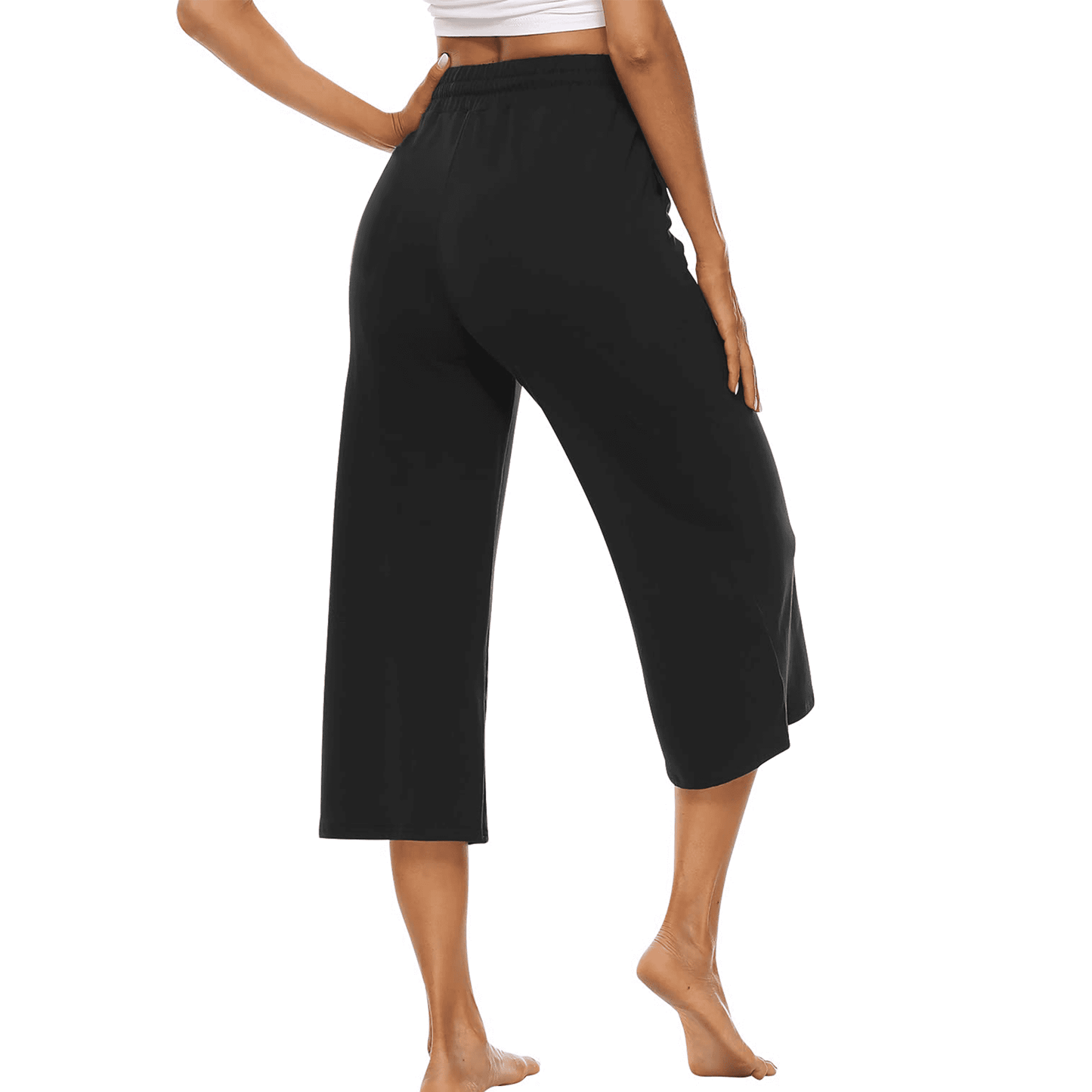 Women’s Capri Yoga Sweatpants with Pockets High Waist Drawstring Flared Pants Casual Workout Lounge Flare Leggings for Summer