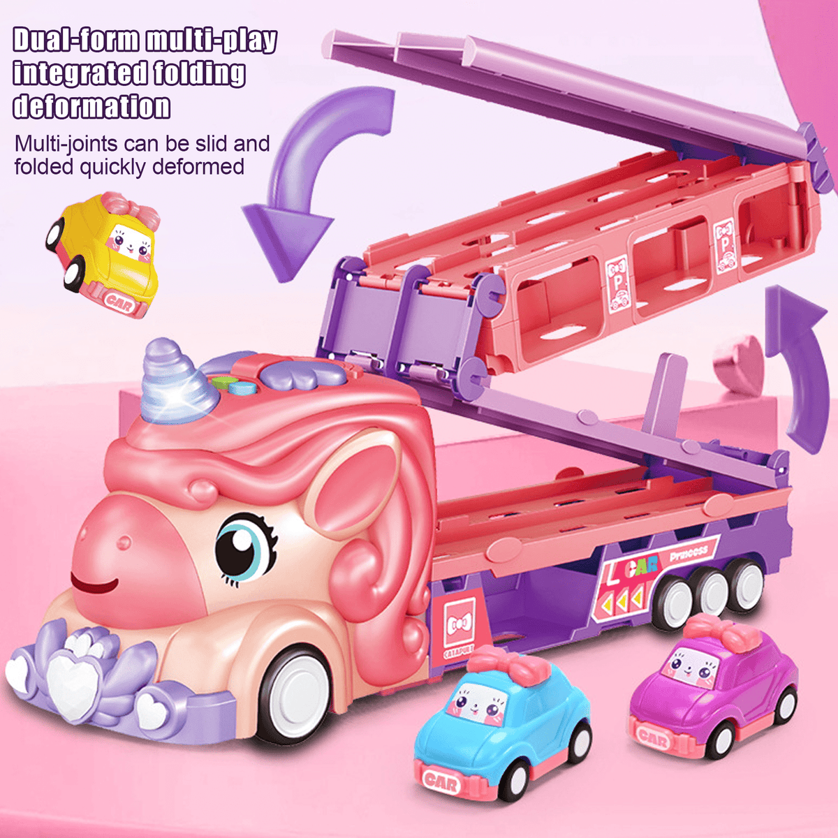 Flynow Car Toys for Boy Girl Kids Age 3-8, Light Sound and Mini 6 Cars, Foldable 2-Player Race Track, Christmas Birthday Gift for Toddler 3 Year Old