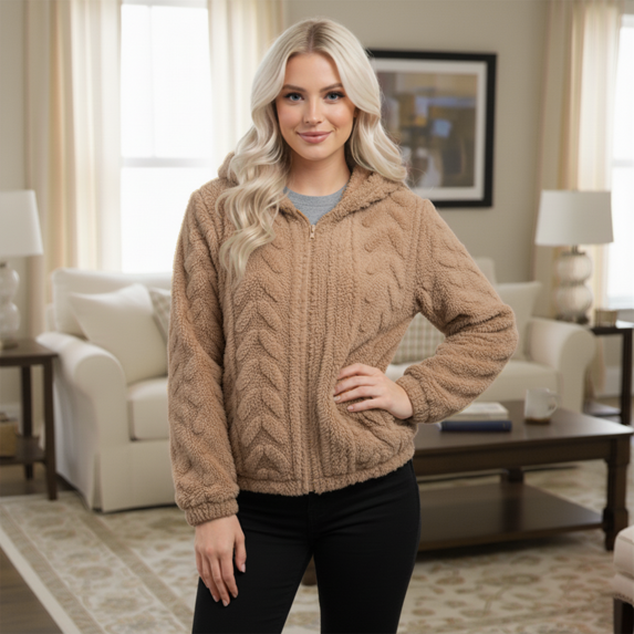 WQD Womens Fleece Jacket Winter Sherpa Coat Long Sleeve Warm Fuzzy Casual Outerwear Soft Cozy Zip Up Hooded Top with Pockets