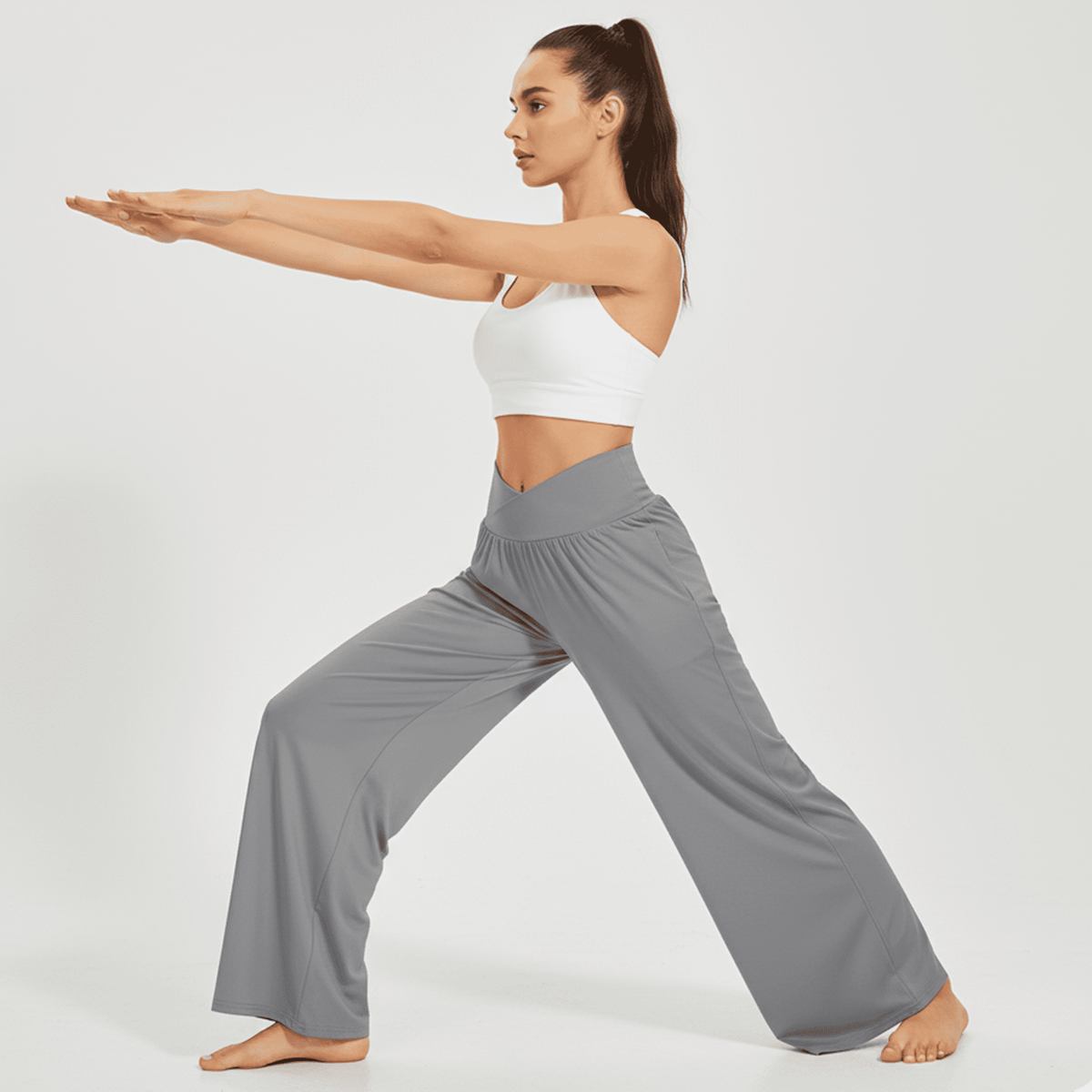 WQD Women’s Sweatpants Wide Leg Lounge Pants Crossover High Waist Yoga Pants with Pockets Comfy Loose Fit Flowy Casual Pajama Pants