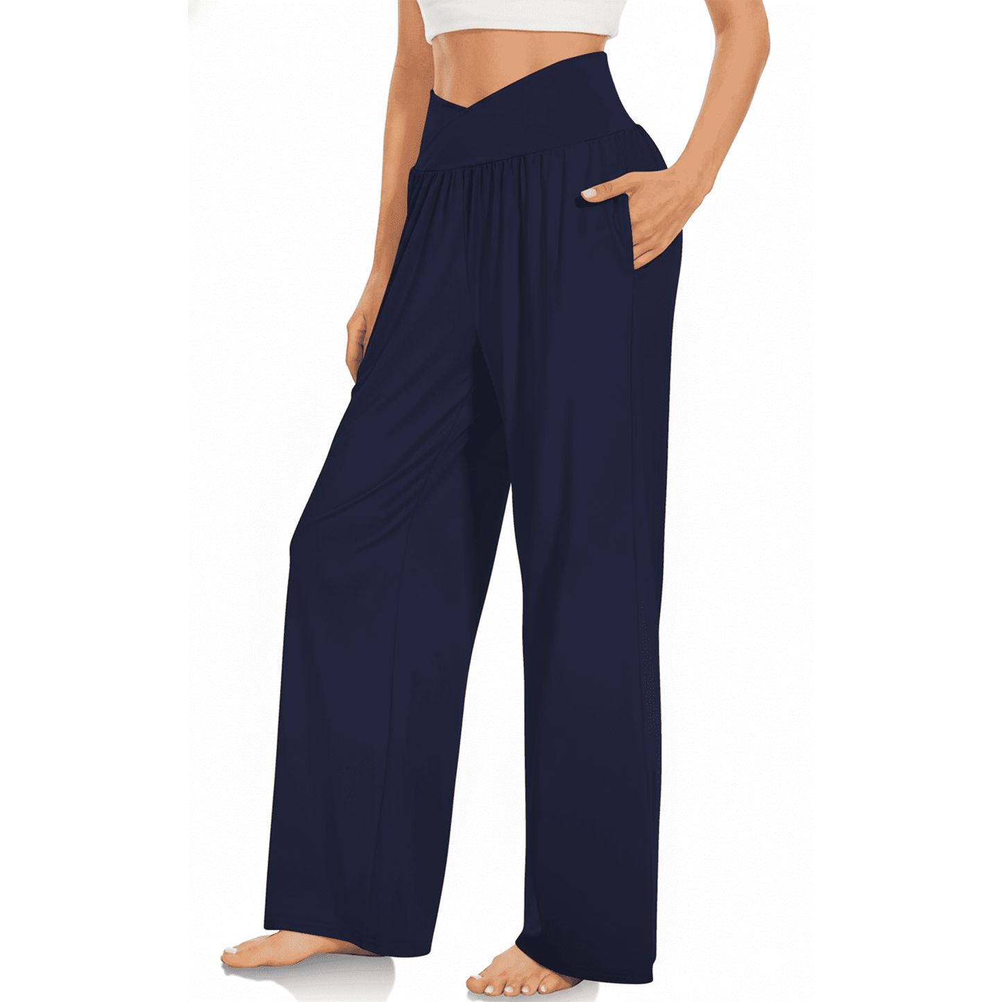 WQD Women’s Sweatpants Wide Leg Lounge Pants Crossover High Waist Yoga Pants with Pockets Comfy Loose Fit Flowy Casual Pajama Pants