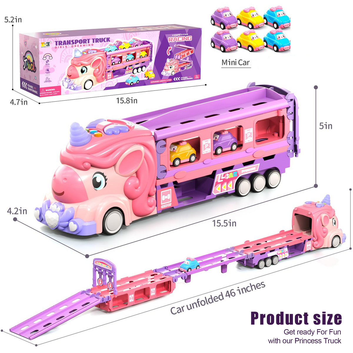 Flynow Car Toys for Boy Girl Kids Age 3-8, Light Sound and Mini 6 Cars, Foldable 2-Player Race Track, Christmas Birthday Gift for Toddler 3 Year Old