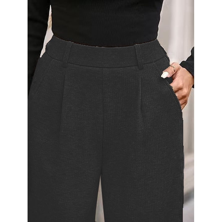 Women’s High Waisted Wide Leg Pants Casual Straight Leg Trousers with Front Pleats Elastic Back Waist Lounge Work Pants