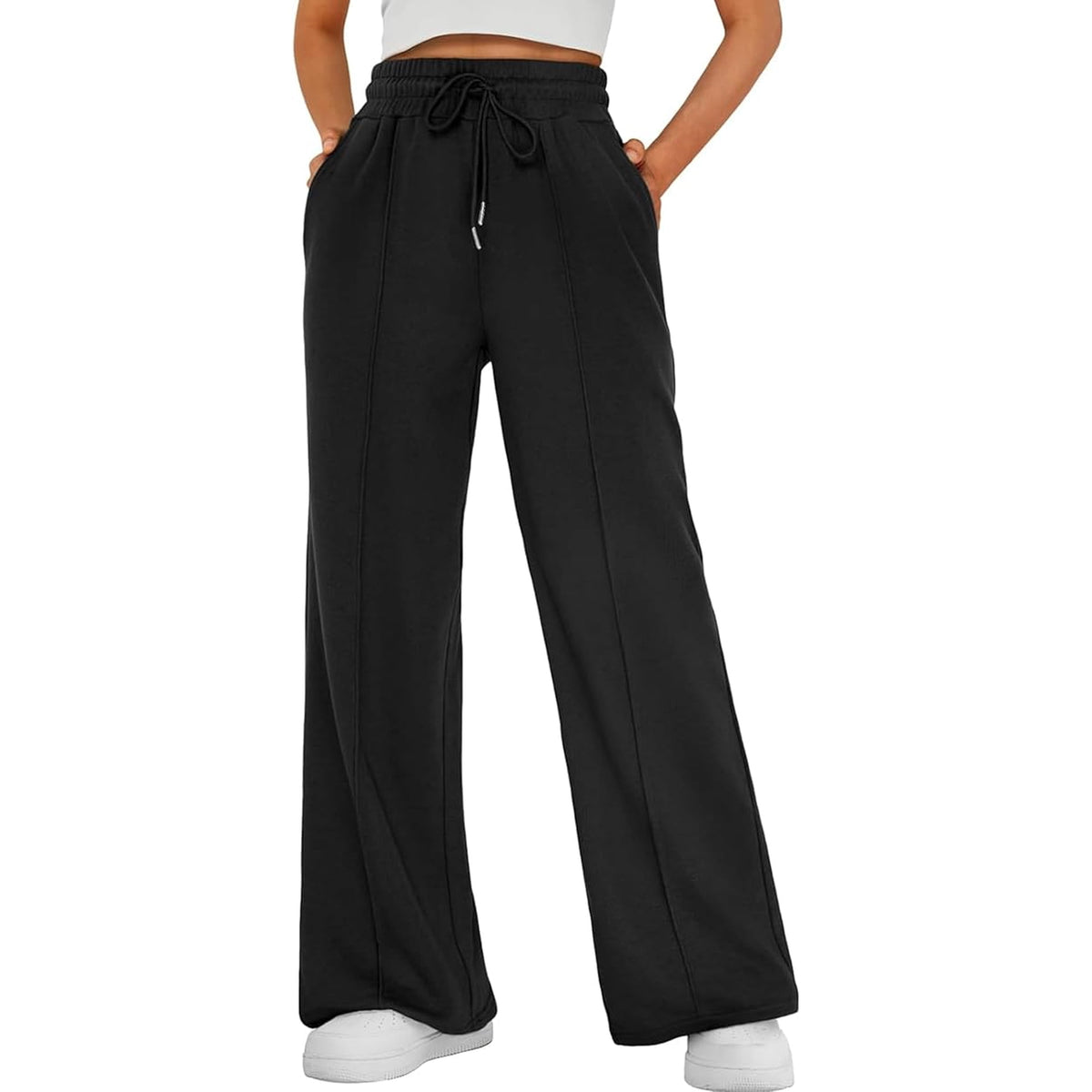 Women’s High Waisted Sweatpants Wide Leg Lounge Pants with Drawstring Elastic Waist Casual Workout Jogger Trousers with Pockets