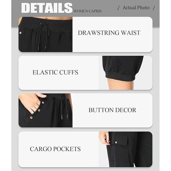 Womens Cargo Capris Travel High Waist Drawstring Workout Pants Button Decor Summer Loose Harem Sweatpants Stylish Soft Casual Work Pants with Pockets