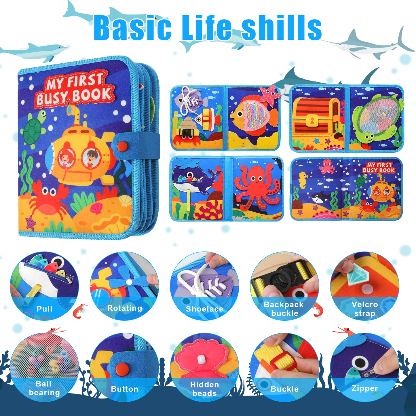 Flynow Busy Board Montessori Toy Busy Book for Toddler 1-3, Sensory Early Learning Educational Travel Toy for Baby Age 2, Birthday Christmas Baptism Gift for Kids Boy Girl 4 Year Old
