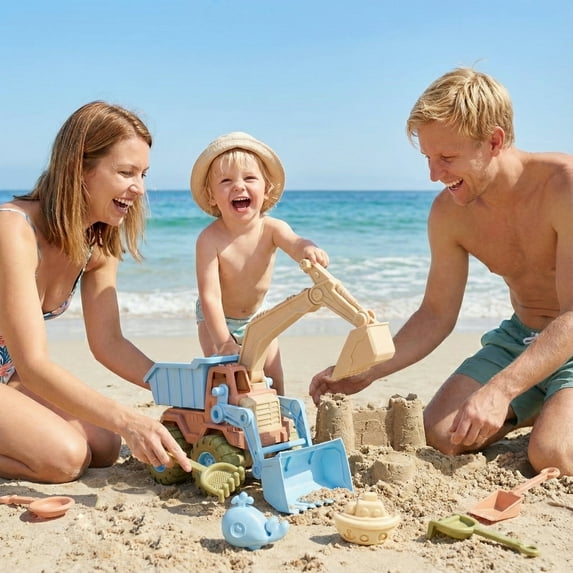 Flynow 7 Pcs Beach Toy Set for Kids 3+ Years Old, Friendly Travel Play Sand Construction Set, Sand Castle Building Kit, Birthday Gift for Girl Boy Age 3 4 5 6 7 8