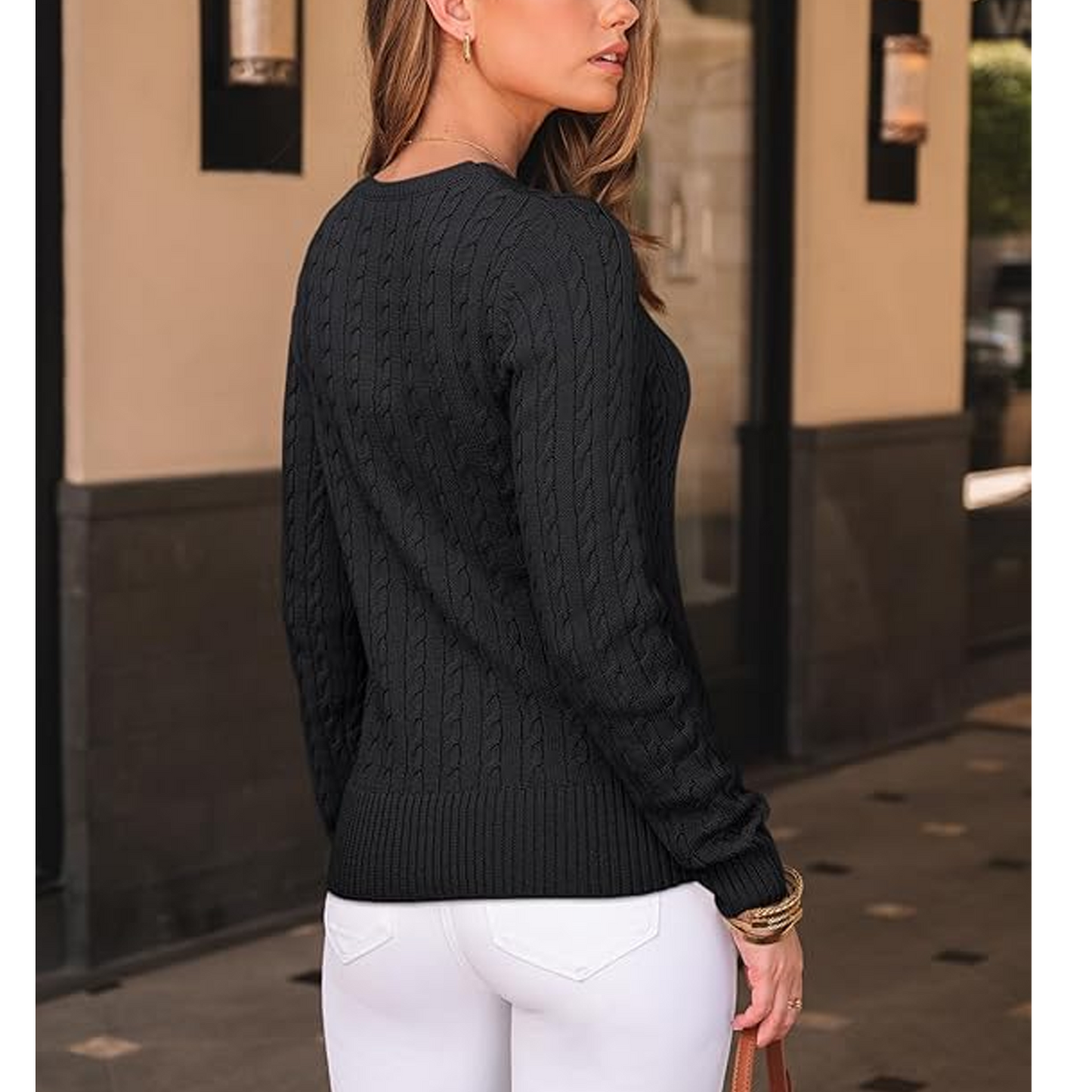 WQD Womens Sweaters Crew Neck Pullover Long Sleeve Cable Knitted Cozy Dressy Casual Ladies Fashion Tops Soft Business Trendy Classic Outfits for Spring Fall Winter