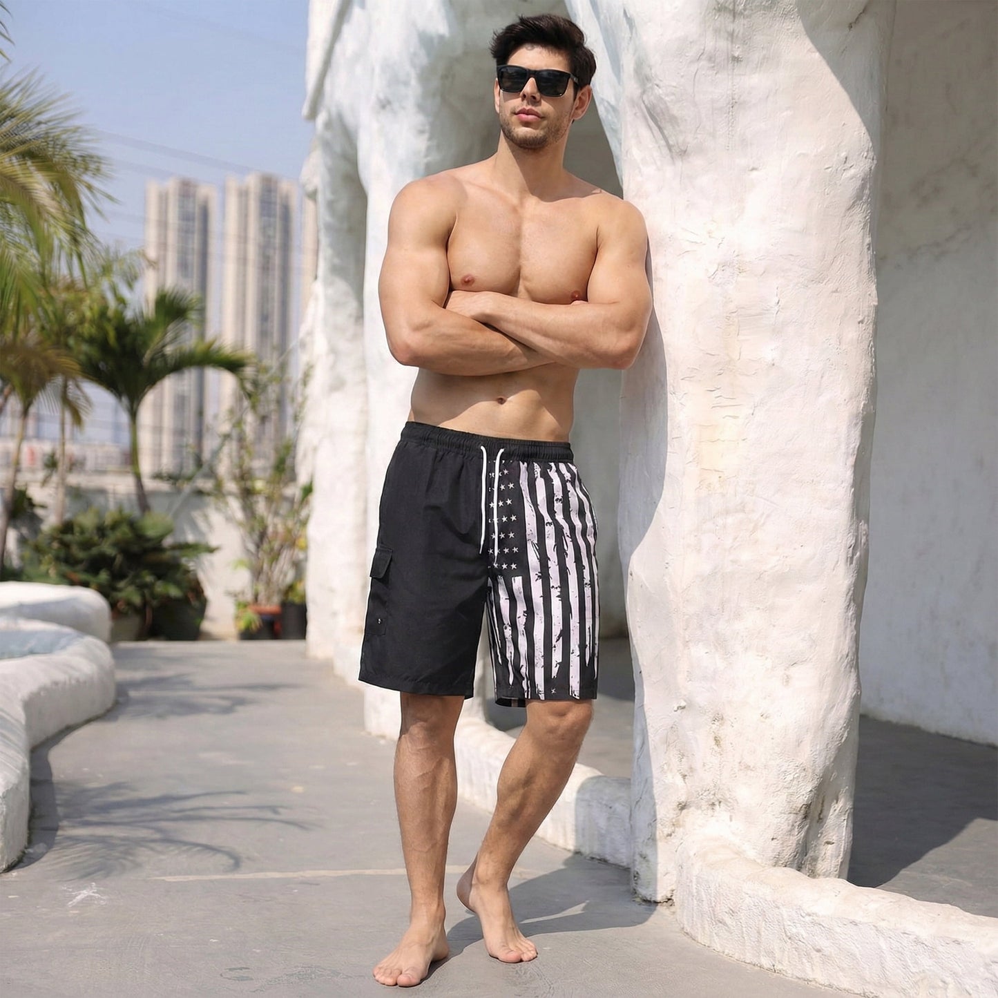 WQD Men’s Swim Trunks Quick Dry Board Shorts with Mesh Lining and Pockets Elastic Waist Drawstring Beach Shorts Breathable Swimwear Bathing Suits for Swimming Surfing Vacation