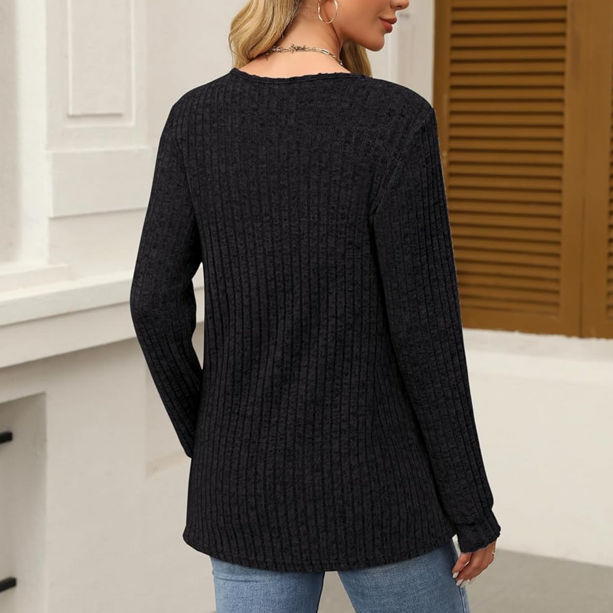 WQD Womens Sweater Long Sleeve Henley Shirts Loose Tunic Tops Casual Pullover Trendy Outfits for Fall Winter Spring (Available in Plus Size)