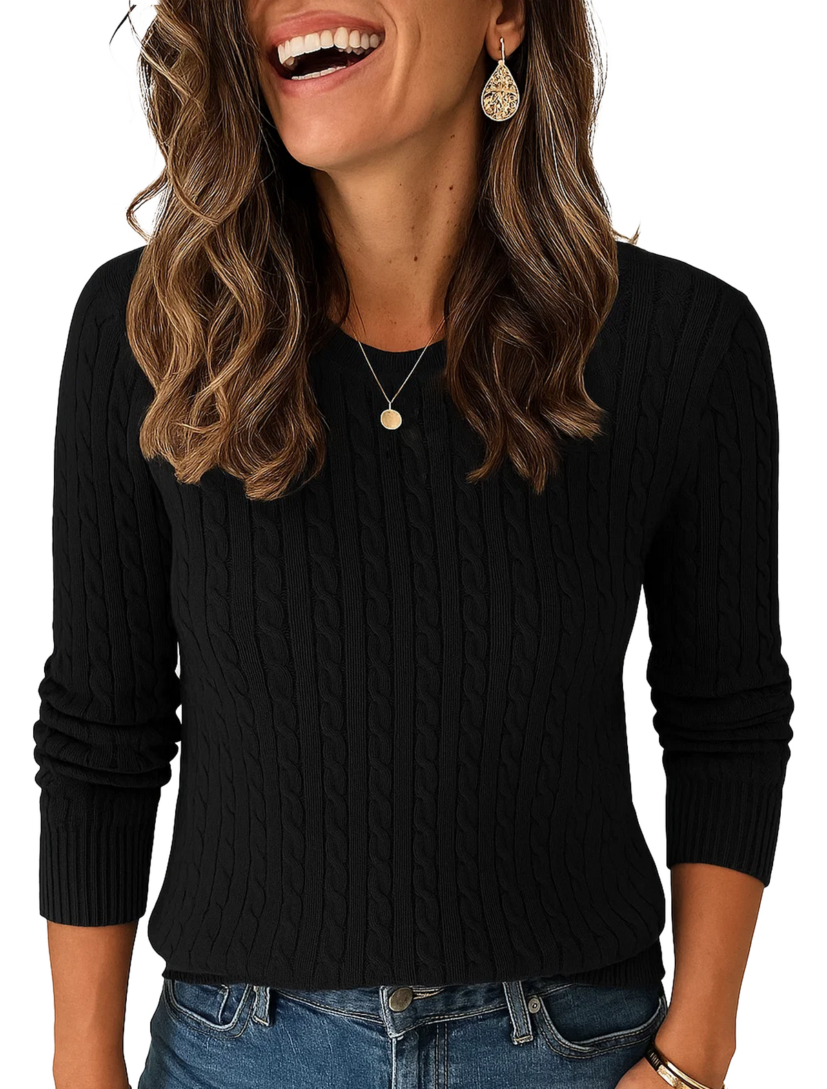 WQD Womens Sweaters Crew Neck Pullover Long Sleeve Cable Knitted Cozy Dressy Casual Ladies Fashion Tops Soft Business Trendy Classic Outfits for Spring Fall Winter