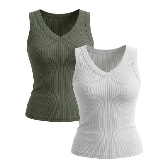 WQD 2 Pack Tank Tops for Women V Neck Ribbed Knit Slim Fitted Sleeveless Basic Tee Tanks Casual Summer Fashion Clothes