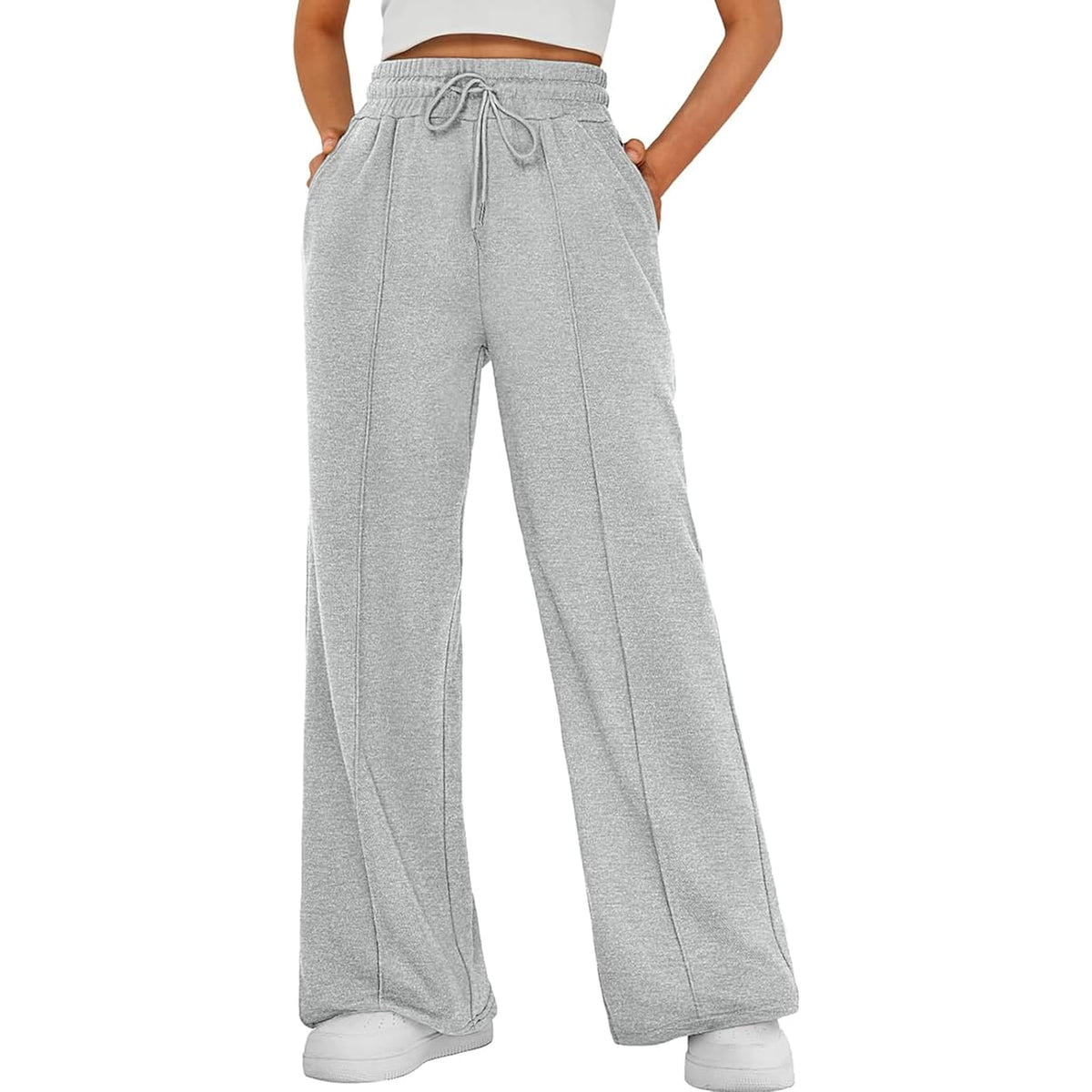 Women’s High Waisted Sweatpants Wide Leg Lounge Pants with Drawstring Elastic Waist Casual Workout Jogger Trousers with Pockets