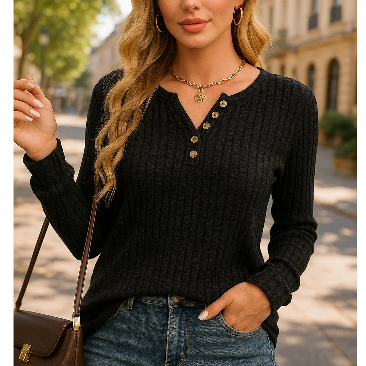 WQD Womens Sweater Long Sleeve Henley Shirts Loose Tunic Tops Casual Pullover Trendy Outfits for Fall Winter Spring (Available in Plus Size)