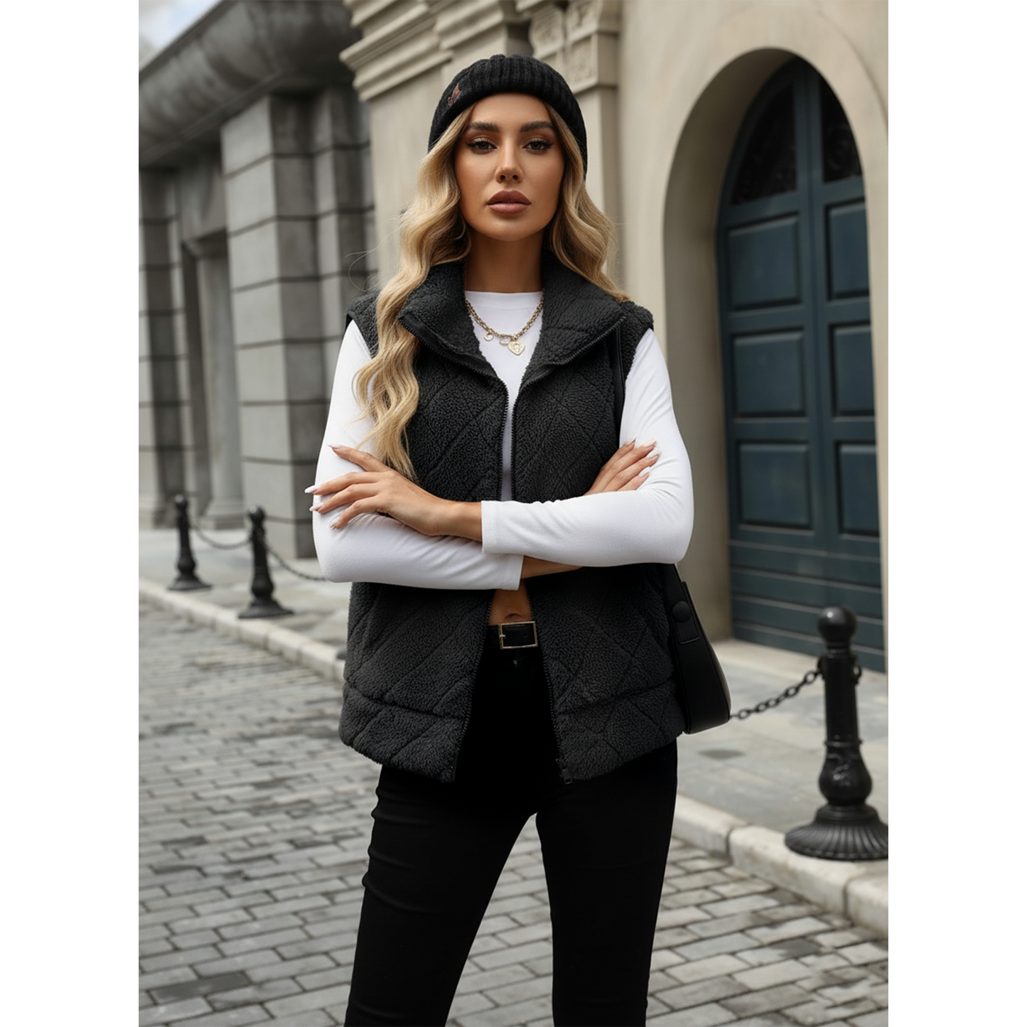 WQD Womens Fuzzy Fleece Vest Casual Sleeveless Zip Up Warm Sherpa Vest Jacket Cozy Waistcoat Outerwear with Pockets for Fall Winter Spring