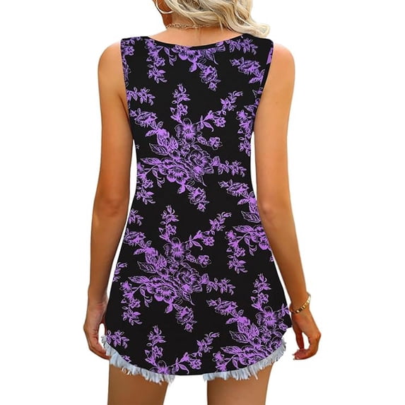 Women’s Tank Top Summer Floral Sleeveless Floral V Neck Blouse Casual Dressy Tunic Flowy Loose Fit Lightweight Printed Shirt for Beach Vacation Travel Fashion Wear