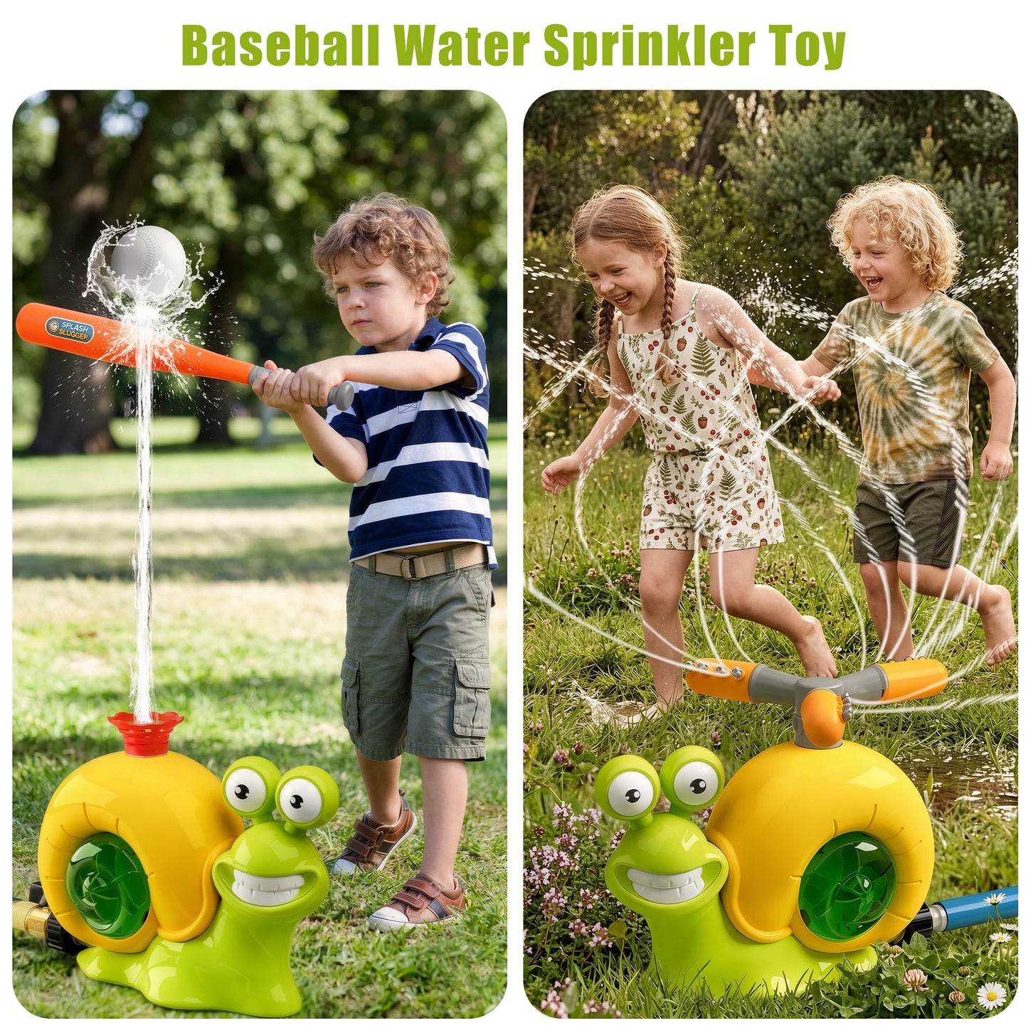 Flynow 2 in 1 Snail Outdoor Summer Water Spray Toys for Kids Ages 3-12,Water Sprinkler Baseball Toys for Lawn Backyard Garden, Gift for Toddler Boy Girl Fidget Toys Sprinklers for Yard