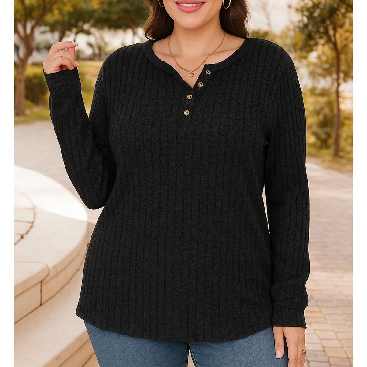 WQD Womens Sweater Long Sleeve Henley Shirts Loose Tunic Tops Casual Pullover Trendy Outfits for Fall Winter Spring (Available in Plus Size)