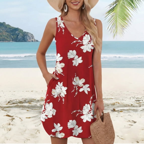 WQD Womens Summer Dresses 2026 Loose V Neck Sleeveless Sundress Casual Lightweight Beach Vacation Swimsuit Cover Up Dress
