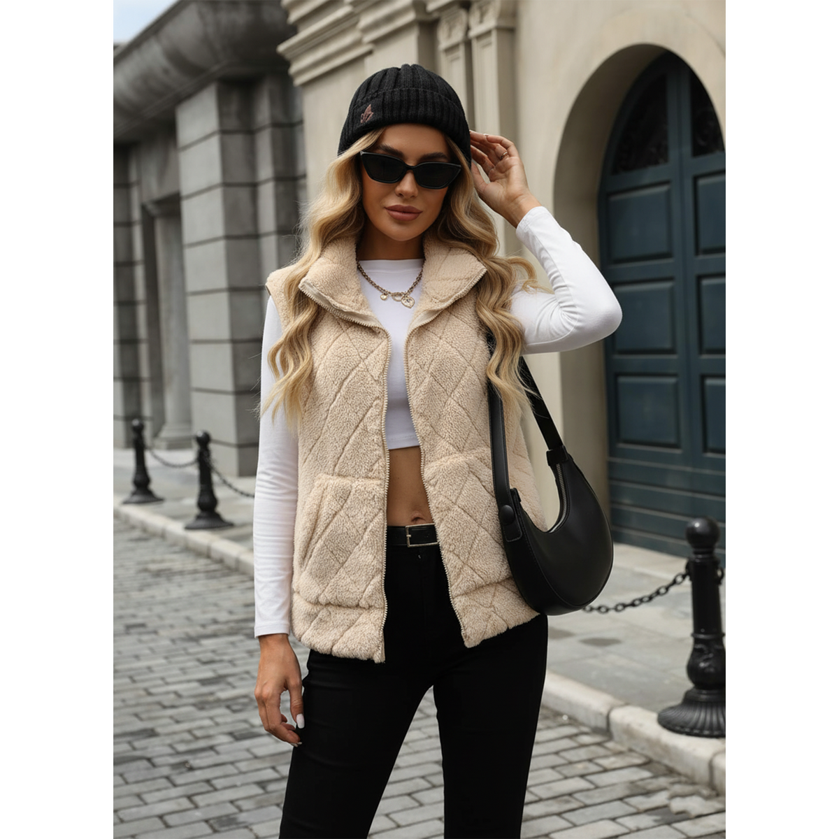 WQD Womens Fuzzy Fleece Vest Casual Sleeveless Zip Up Warm Sherpa Vest Jacket Cozy Waistcoat Outerwear with Pockets for Fall Winter Spring