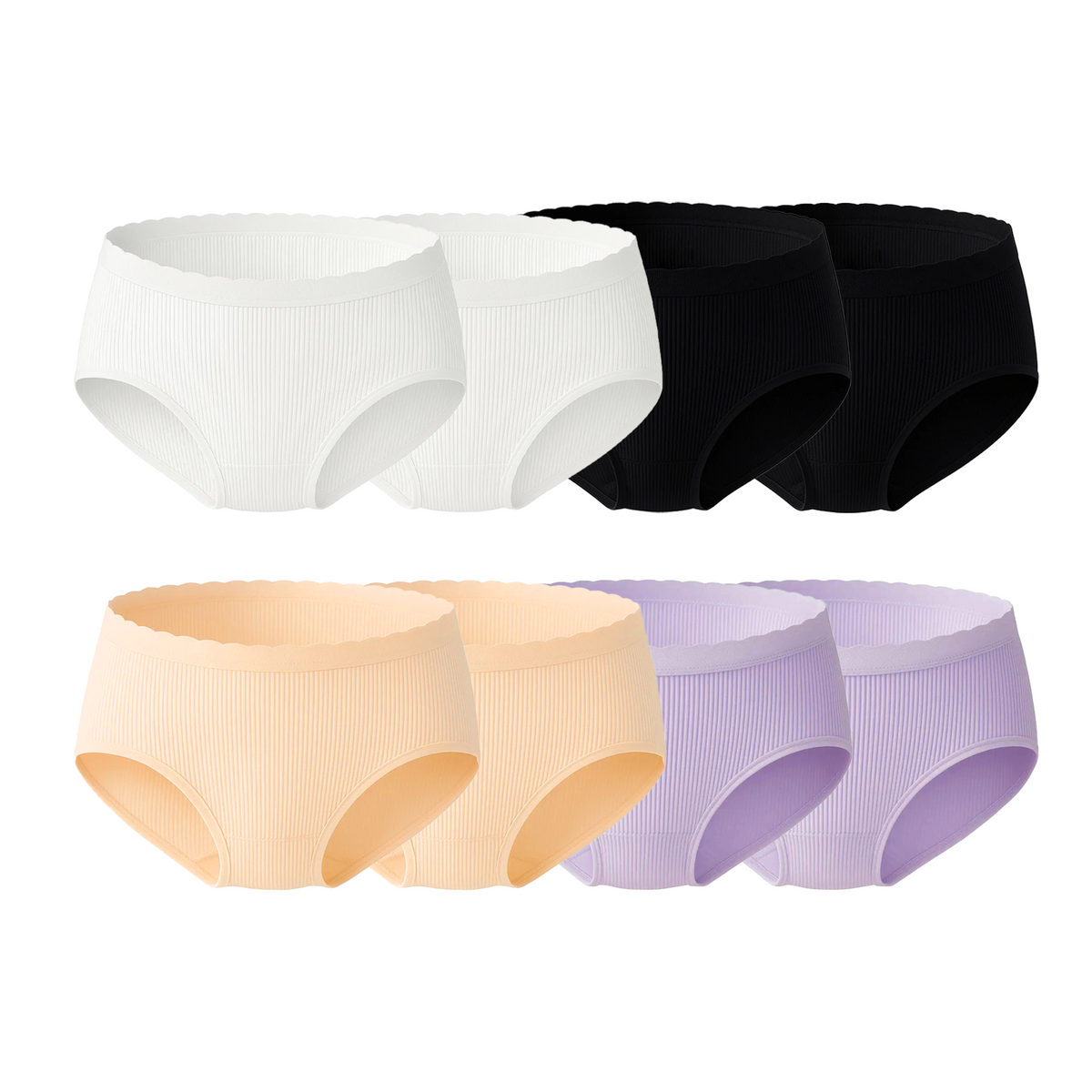 WQD Women's Underwear 8 Pack Ribbed Briefs Mid Rise Full Coverage Stretch Panties No Ride Up Soft Breathable Everyday Underwear