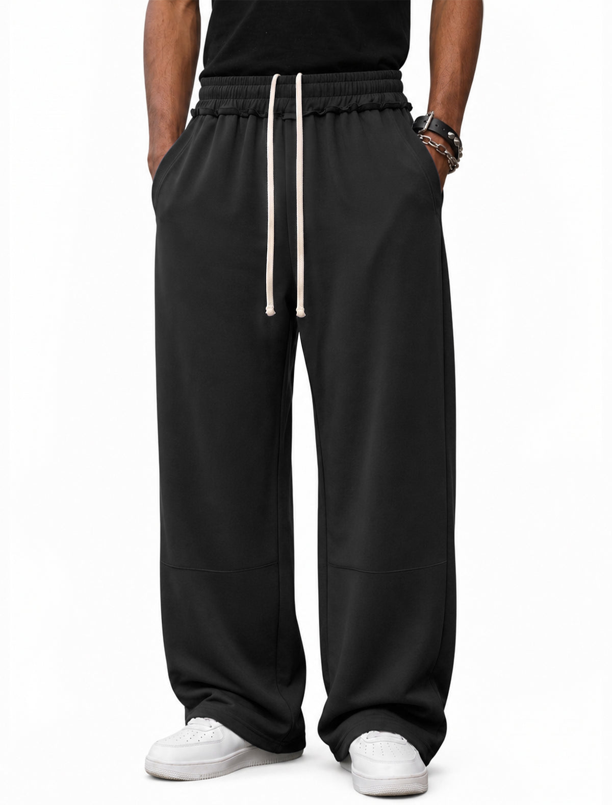 Mens Sweatpants Baggy Loose Fit Raw Hem Pants Casual Drawstring Pants Y2K Wide Leg Stretchy Pants with Pockets