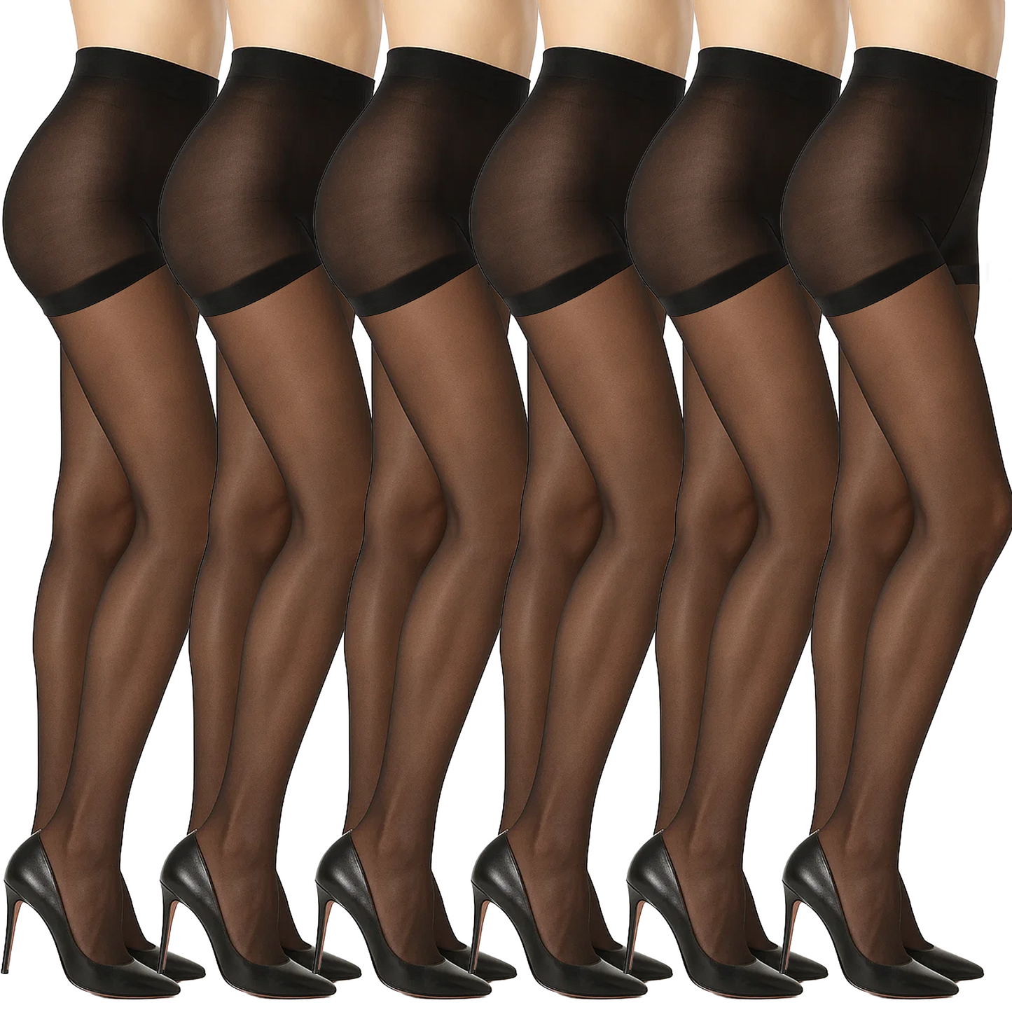 WQD 6 Pairs Women's Sheer Tights Ultra Thin High Waist Pantyhose Control Top Thigh High Stockings for Work Office Casual Party Everyday Outfits