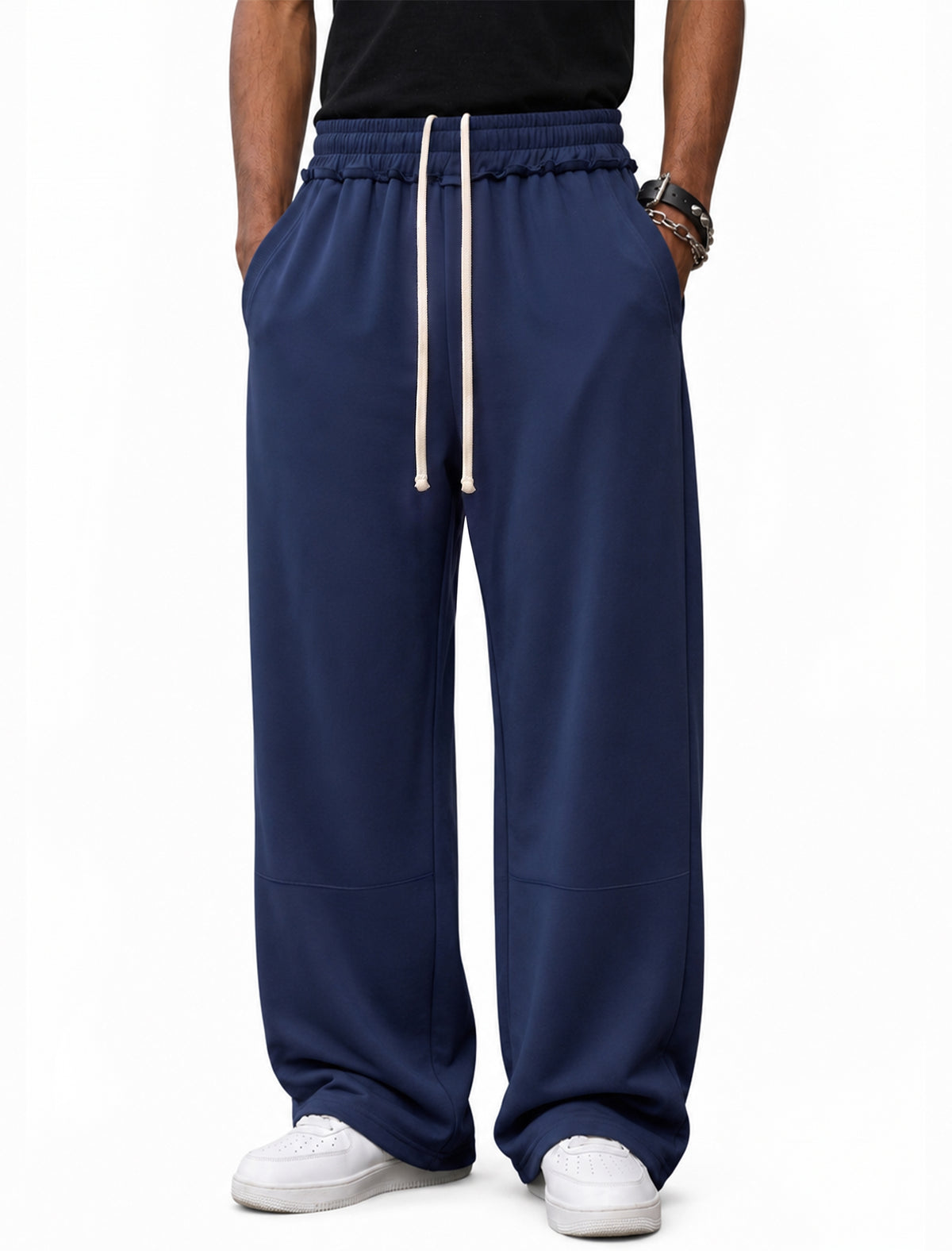 Mens Sweatpants Baggy Loose Fit Raw Hem Pants Casual Drawstring Pants Y2K Wide Leg Stretchy Pants with Pockets