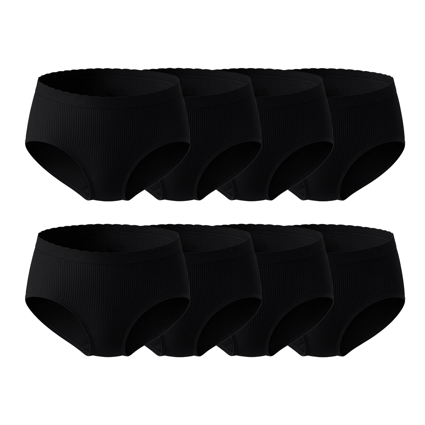 WQD Women's Underwear 8 Pack Ribbed Briefs Mid Rise Full Coverage Stretch Panties No Ride Up Soft Breathable Everyday Underwear