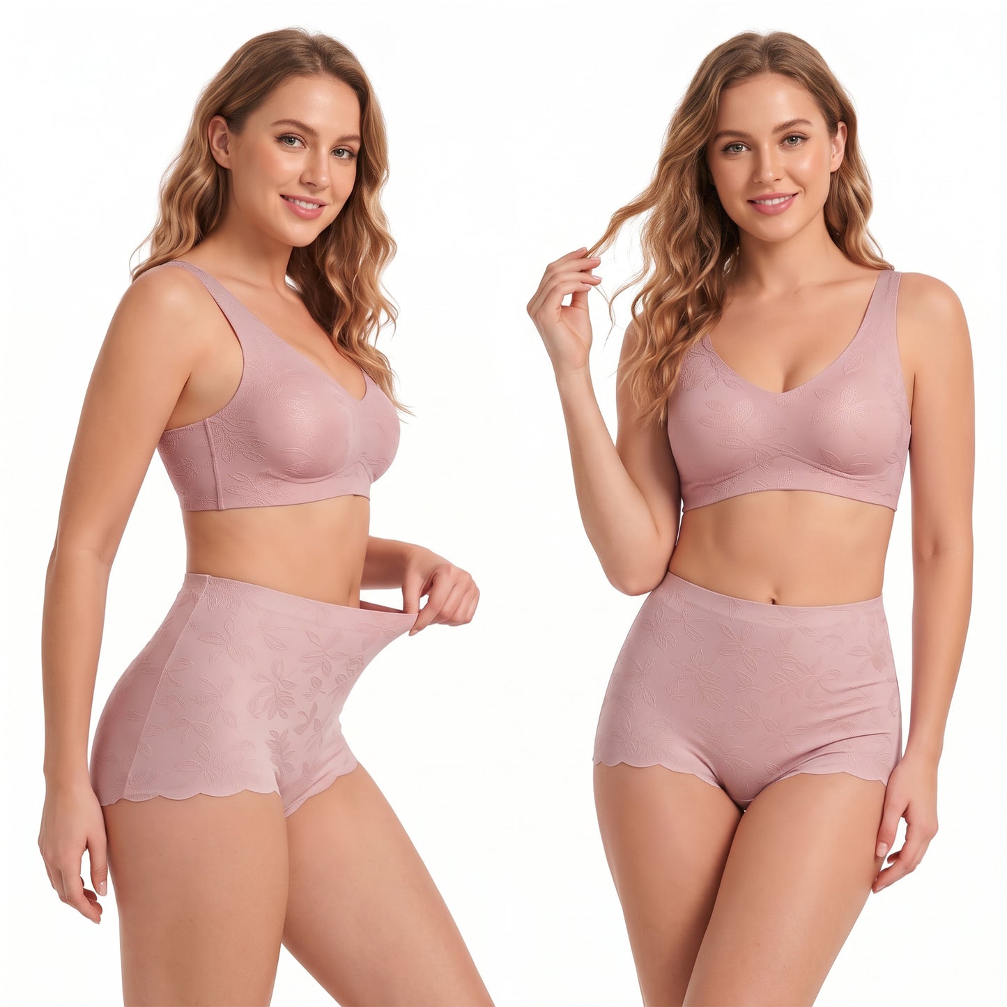 WQD 2 Pack Women's High Waisted Seamless Panties Tummy Control Full Coverage No Show Underwear Soft Stretch Breathable Invisible Briefs Floral Jacquard Everyday Panties M-4XL Plus Size