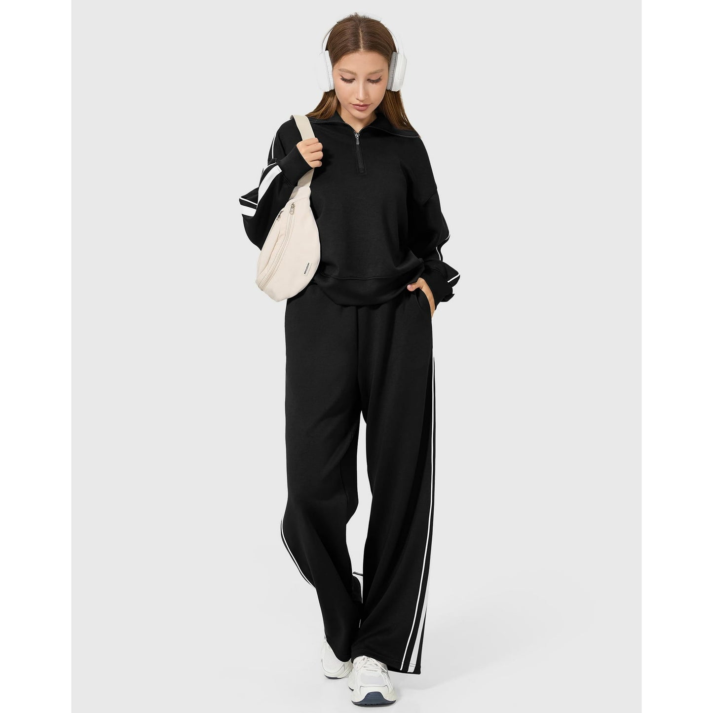 WQD Women’s 2 Piece Tracksuit Set Long Sleeve Pullover Sweatshirt and Wide Leg Sweatpants Lounge Outfit Athletic Jogging Suit Casual Matching Set with Pockets