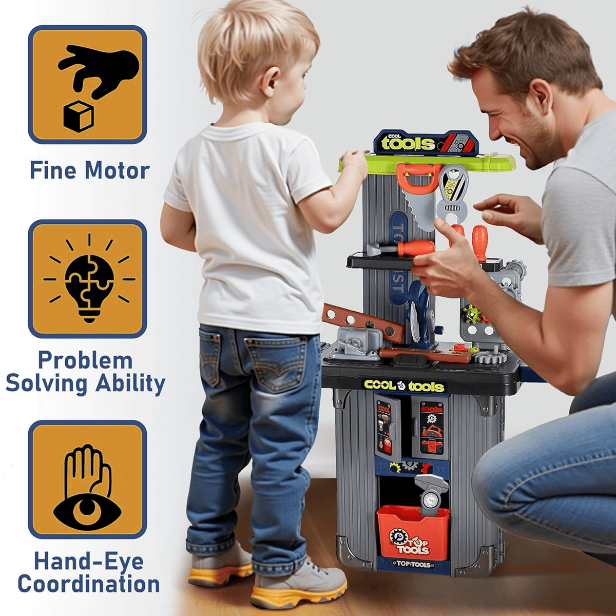 Flynow Kids Tool Bench Set, Pretend Play Construction Workbench Toys for Toddler 1-3 Years Old, 42pcs STEM Engineering Playset, Christmas Birthday Gifts for Boys Age 2 4 5 6 7 8 9 10