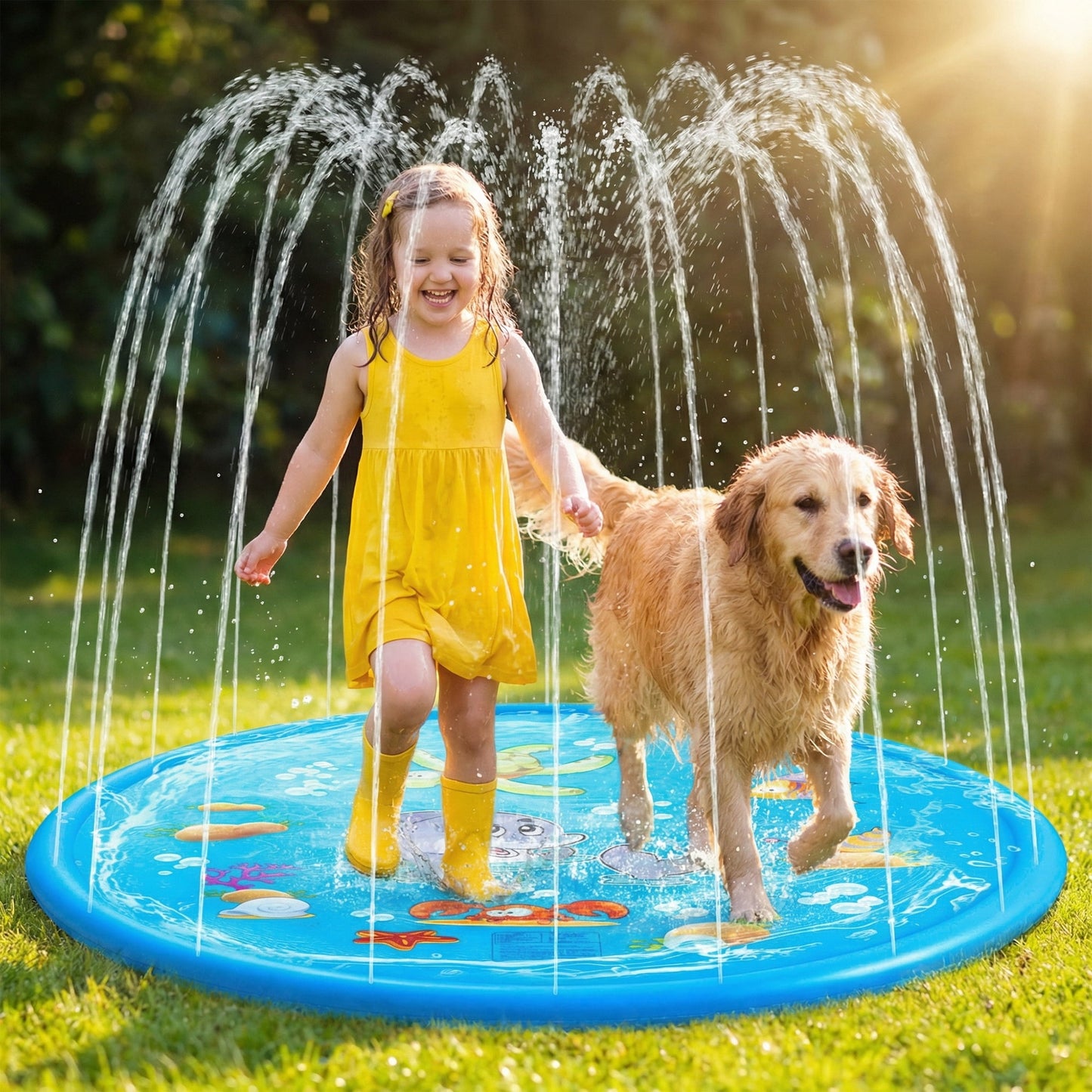 Flynow Splash Pad Sprinkler for Kids 39" Splash Play Mat Outdoor Water Toy Inflatable Splash Pad Baby Toddler 1-3 Years Old Pool Boy Girl Children Outside Backyard Dog Sprinkler for Age 2 4 5 6 7 8