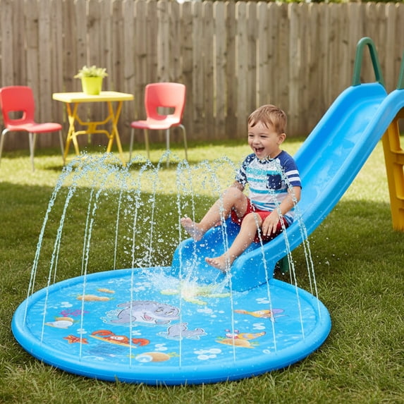 Flynow Splash Pad Sprinkler for Kids 39" Splash Play Mat Outdoor Water Toy Inflatable Splash Pad Baby Toddler 1-3 Years Old Pool Boy Girl Children Outside Backyard Dog Sprinkler for Age 2 4 5 6 7 8
