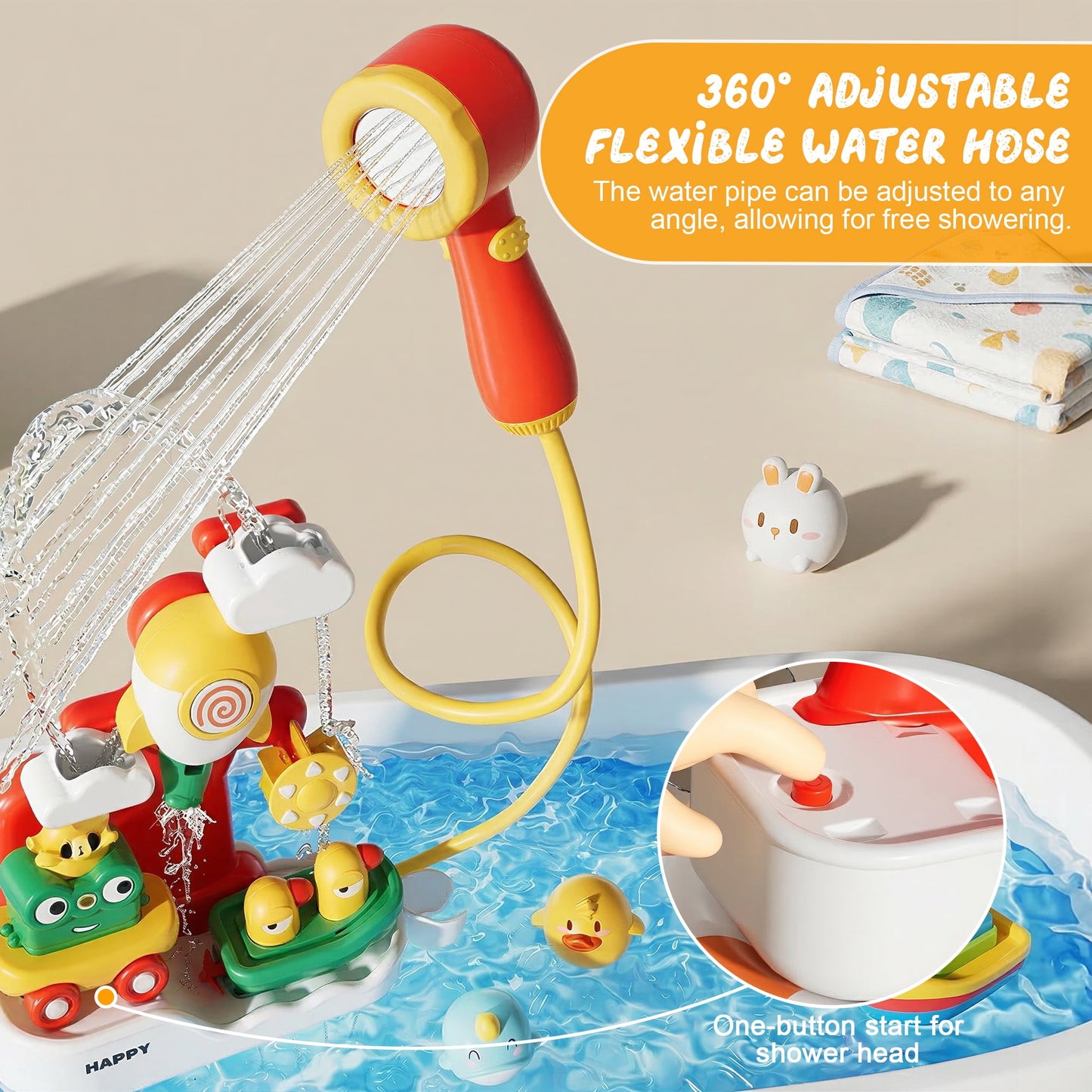 Flynow Bath Toys Waterfall Bathtub Toy with Suction Cup,Bath Tub Shower Head Sprayer Playset,Bathtime Fun Birthday Gift