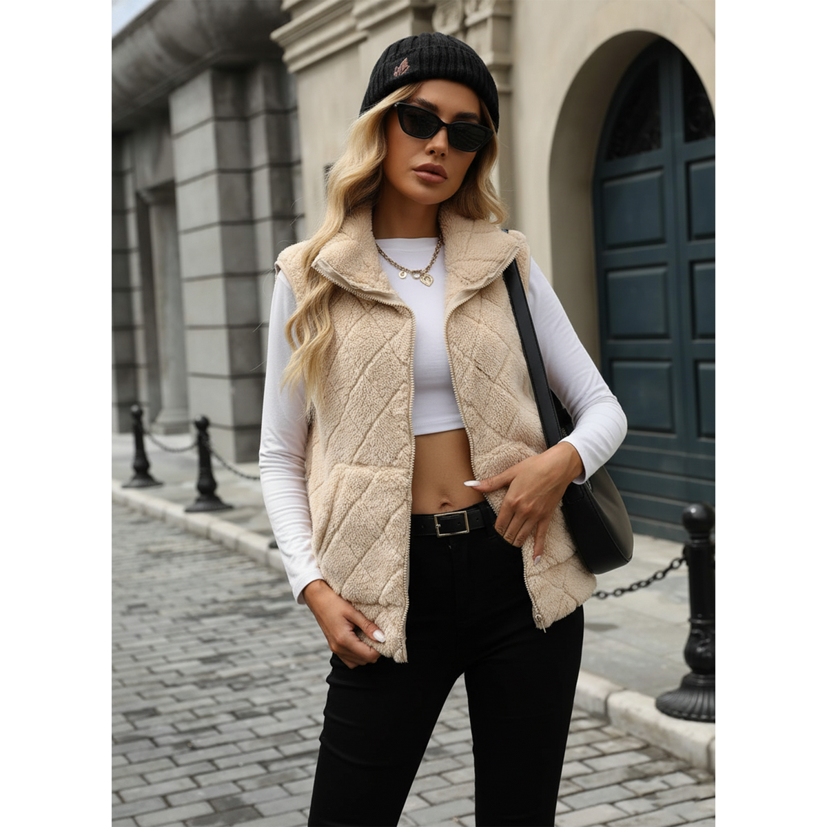 WQD Womens Fuzzy Fleece Vest Casual Sleeveless Zip Up Warm Sherpa Vest Jacket Cozy Waistcoat Outerwear with Pockets for Fall Winter Spring