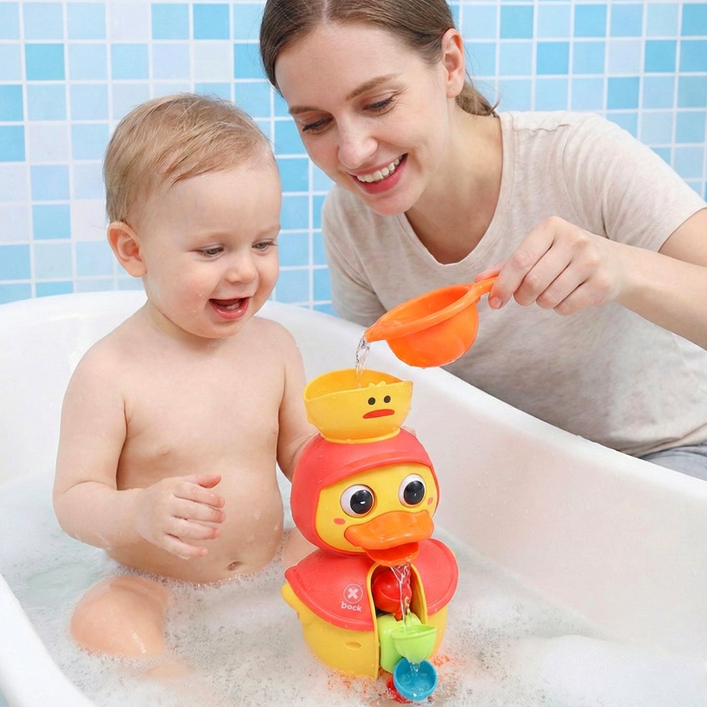 Flynow Bath Toy for Toddler 1-3 Year Old, Baby Waterfall Bathtub Toy with Suction Cup, Kids Bath Tub Shower Playset, Infant Bathtime Fun Birthday Gift 18 24 Month, Girl Boy Age 1 2 3 4 5
