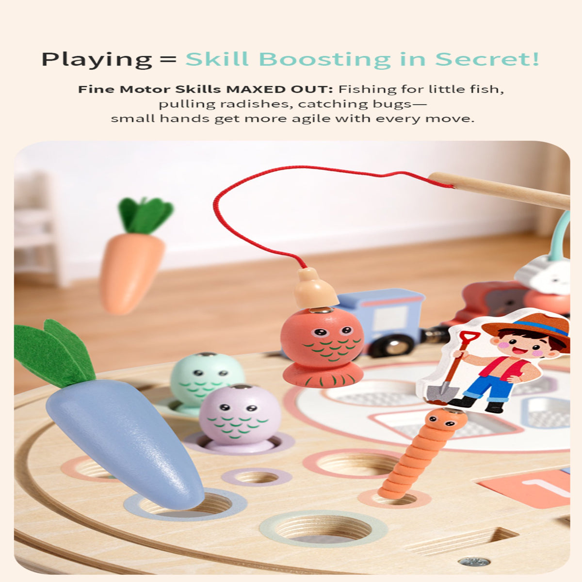 Flynow Baby Busy Board Toys 10-in-1 Wooden Sensory Activity Table, Montessori Toddler Toy Shape Sorter, Fishing, Bead Maze & Train Track, Educational Learning Birthday Gift for 1+ Year Old Boys Girls